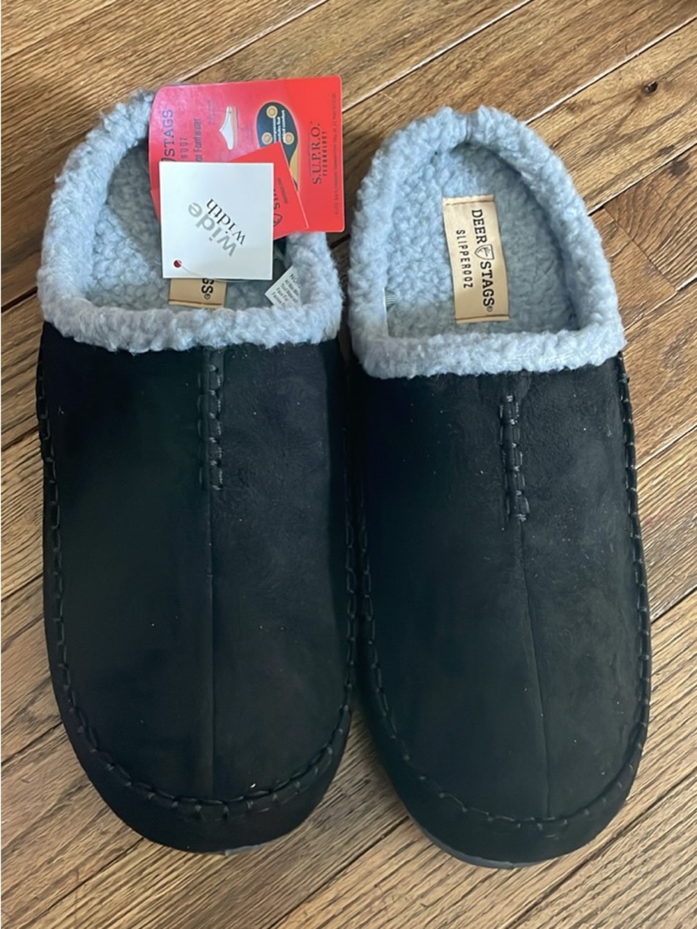 NWT Deer Stags Men’s Black Slip-On Fleece-Lined Slippers 14 wide